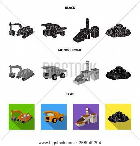 Excavator, Dumper, Processing Plant, Minerals And Ore.mining Industry Set Collection Icons In Black,