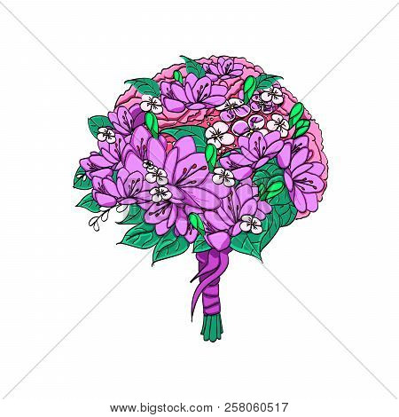 Object On White Background Raster. Wedding Bouquet Of The Bride. Flowers Lisianthus, Eustom Or Prair