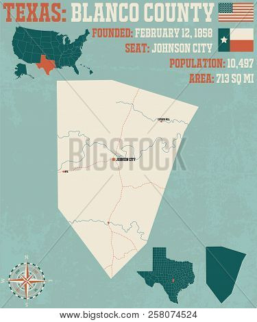 Detailed Map Of Blanco County In Texas, Usa