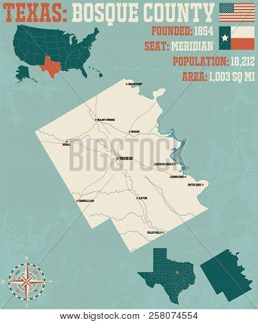 Detailed Map Of Bosque County In Texas, Usa
