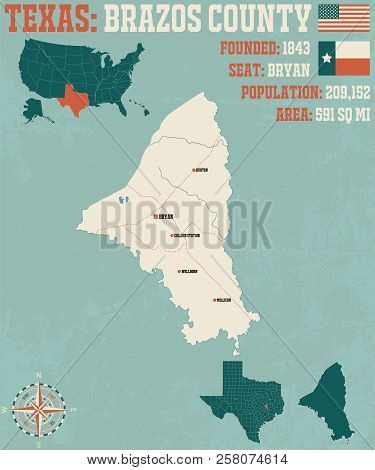 Detailed Map Of Brazos County In Texas, Usa