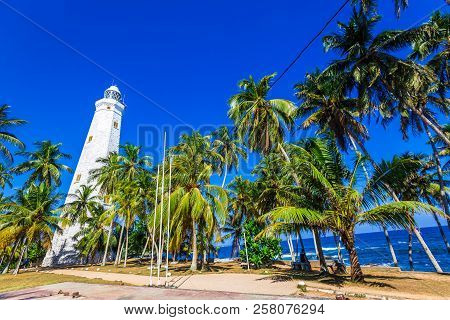 Beautiful Beach And Lighthouse In Sri Lanka In Sunny Day