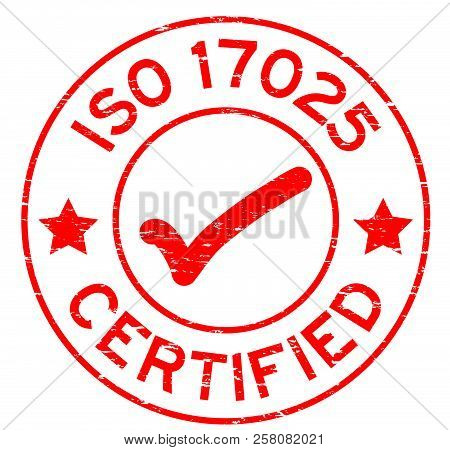 Grunge Red Iso 17025 Certified With Mark Icon Round Rubber Seal Stamp On White Background