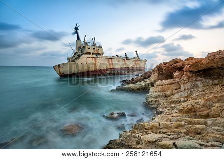 Abandoned Ship That Was Shipwrecked Off Near The Coast Of Cyprus