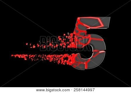 Broken Shattered Fast Sporty Alphabet Number 5. Crushed Speedy Racing Font. 3d Render Isolated On Bl