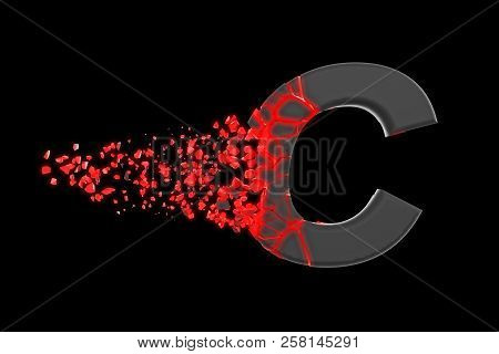 Broken Shattered Fast Sporty Alphabet Letter C Uppercase. Crushed Speedy Racing Font. 3d Render Isol