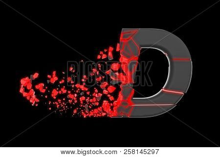Broken Shattered Fast Sporty Alphabet Letter D Uppercase. Crushed Speedy Racing Font. 3d Render Isol