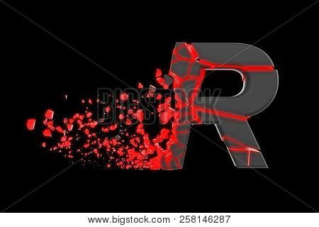 Broken Shattered Fast Sporty Alphabet Letter R Uppercase. Crushed Speedy Racing Font. 3d Render Isol