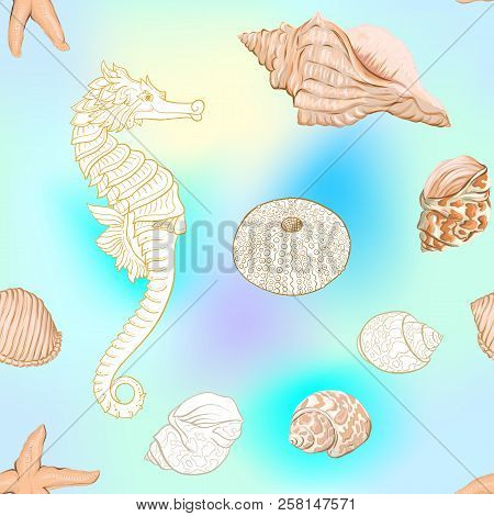 Sea World Seamless Pattern, Background. Stock Vector Illustration.