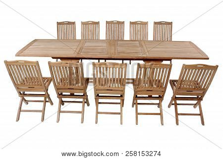 Teak Garden Furniture Isolated In White Background