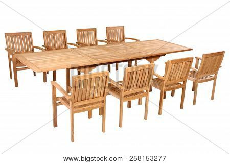 Teak Garden Furniture Isolated In White Background