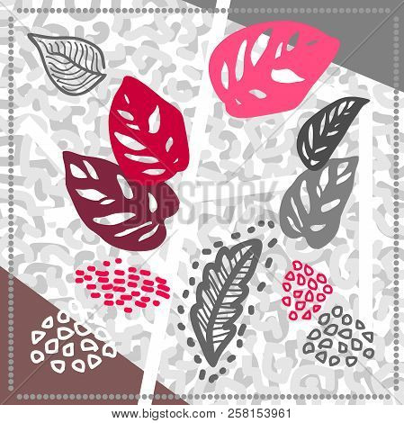 Silk Scarf With Palm Leaves, Leopard Texture And Heometric Shapes. Oriental Textile Collection.