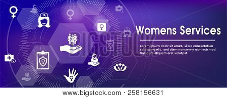 Women's Health Services Icon Set Web Header Banner - Abstract Design Obgyn / Salon Set
