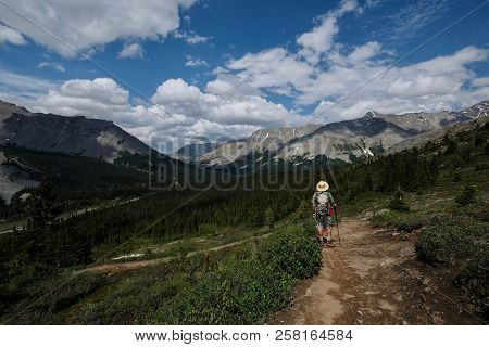 Summer Hiking In Canadian Rocky Mountains. Columbia Icefied. Patterson Ridge. Banff Jasper National 