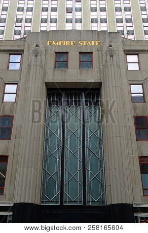 New York City - May 6, 2013: Front Facade Of Empire State Building Gateway At Fifth Ave And 34th Str