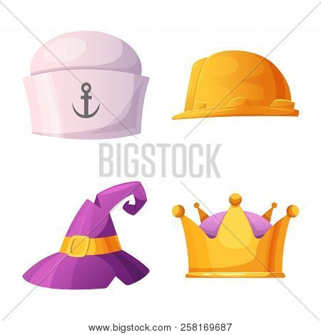 Vector Illustration Of Headgear And Cap Logo. Collection Of Headgear And Accessory Vector Icon For S