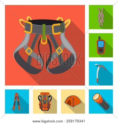 Vector Design Of Mountaineering And Peak Symbol. Set Of Mountaineering And Camp Stock Vector Illustr