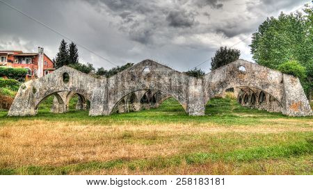 Panorama Of Venetian Arsenal And Shipyard In Gouvia At Corfu, Greece