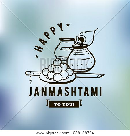 Happy Janmashtami. Vector Logo Design. Usable As Background, Banner, Greeting Card, T-shirt, Print. 