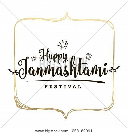 Happy Janmashtami. Vector Logo Design. Usable As Background, Banner, Greeting Card, T-shirt, Print. 
