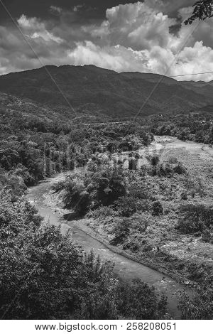 Black And White Image Of The Luzon River Valley In The Philippines