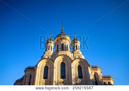 Beautiful Orthodox Church In Evening Sunset Light