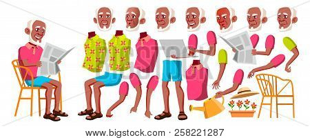 Old Man Vector. Black. Afro American. Senior Person Portrait. Elderly People. Aged. Animation Creati