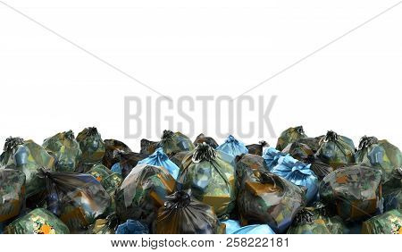 Close Up Of A Garbage Bags Stack 3d Render On White Background
