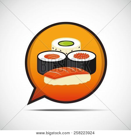 Colorful Sushi Set Of Different Types In A Spech Bubble Vector Illustration Eps10