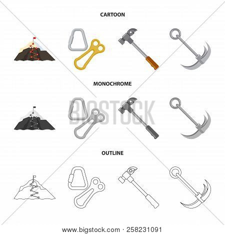 Vector Illustration Of Mountaineering And Peak Icon. Set Of Mountaineering And Camp Vector Icon For 