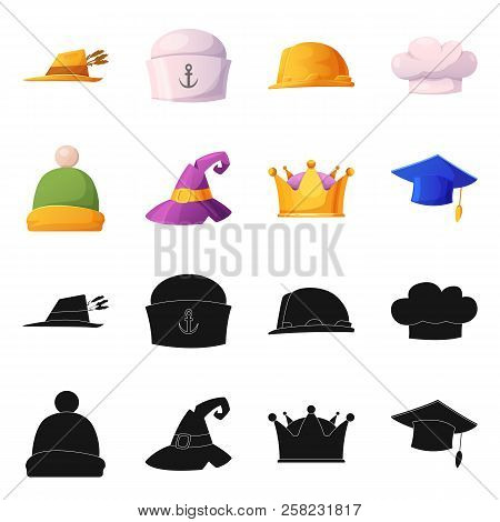 Vector Design Of Headgear And Cap Sign. Set Of Headgear And Accessory Vector Icon For Stock.