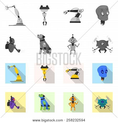 Vector Design Of Robot And Factory Sign. Set Of Robot And Space Stock Symbol For Web.