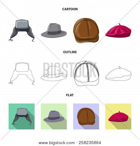 Vector Design Of Headwear And Cap Symbol. Set Of Headwear And Accessory Vector Icon For Stock.