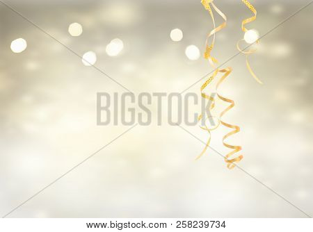 Golden Christmas Garland On Glowing Silver Background