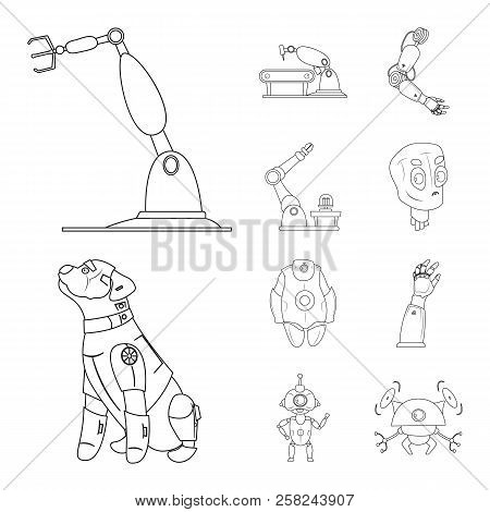 Vector Illustration Of Robot And Factory Symbol. Set Of Robot And Space Stock Vector Illustration.