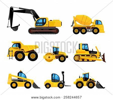 Construct Machines. Heavy Machinery Vehicles Large Buldozer
