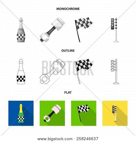 Isolated Object Of Car And Rally Sign. Collection Of Car And Race Stock Vector Illustration.