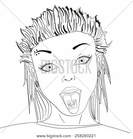 Stamp With Lsd Drug On Tongue Pop Art Retro Raster Illustration. Acid Narcotic. Object On White Back