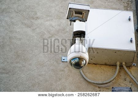 Security Camera And Video Equipment Box On Old Wall