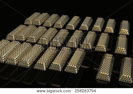 Stacked Bars Of Gold Bullion 3d Render On Black .financial Concept