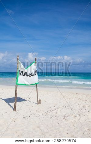 Playa Del Carmen, Mexico - February 3, 2018: Advertising Sign For A Beach Massage On The Empry Beach