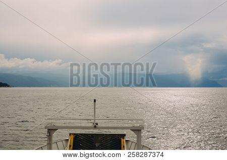 Athos Peninsula, Greece.view From A Ferry. Orthodox Monasteries, Mountains