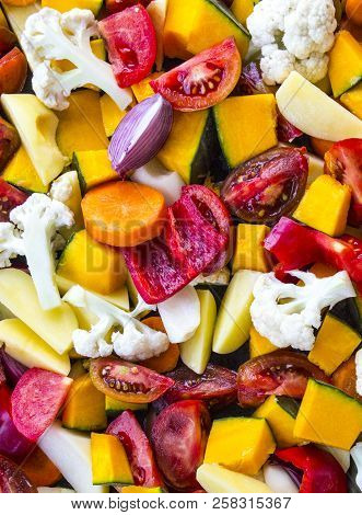 Sliced Vegetables Autumn Different Colors Tomato Onion