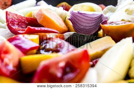 Sliced Vegetables Autumn Different Colors Tomato Onion