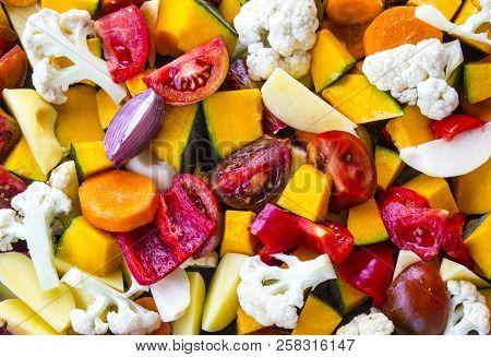 Sliced Vegetables Autumn Different Colors Tomato Onion