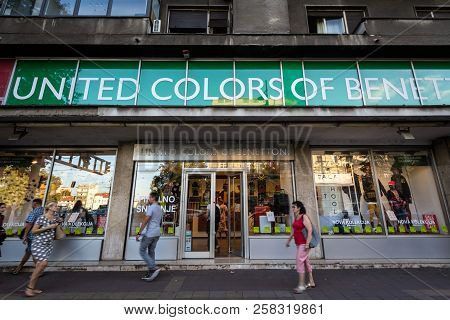 Belgrade, Serbia - September 12, 2018: United Colors Of Benetton Logo On Their Main Shop In Belgrade