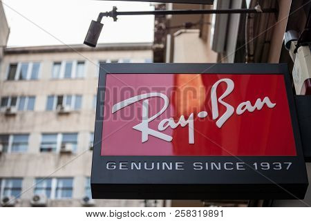 Belgrade, Serbia - September 14, 2018: Ray Ban Logo On Their Main Retailer In Belgrade. Ray Ban Is A