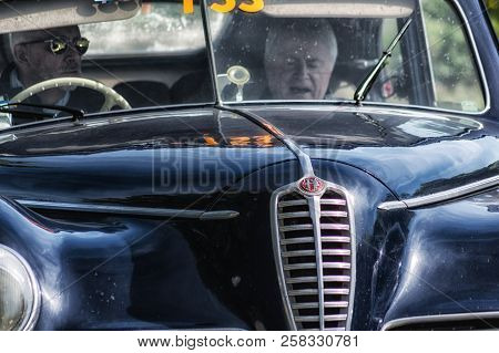 PESARO COLLE SAN BARTOLO , ITALY - MAY 17 - 2018 : FERRARI 340 AMERICA SPIDER VIGNALE	1952 old racin