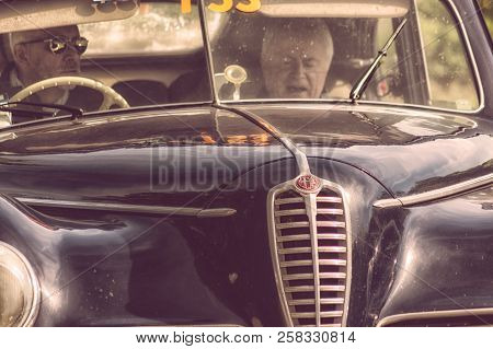 PESARO COLLE SAN BARTOLO , ITALY - MAY 17 - 2018 : FERRARI 340 AMERICA SPIDER VIGNALE	1952 old racin