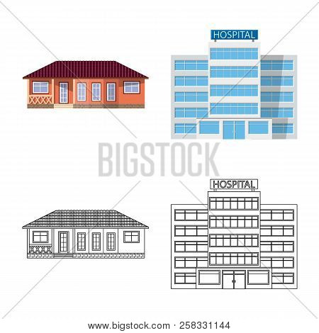 Vector Illustration Of Building And Front Sign. Set Of Building And Roof Stock Vector Illustration.